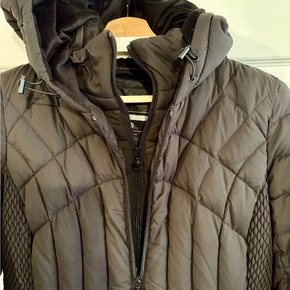 Bernardo Quilted Down Coat – Black, Hooded, Mixed Media Panels, Size M - Picture 3 of 9